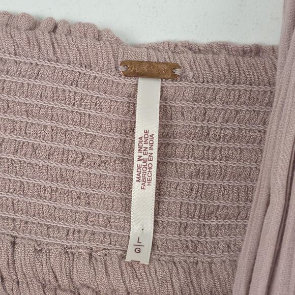 Free People Dress Womens Large Mauve Boho Maxi Lace Crochet Ruffle Smocked - Picture 9 of 14